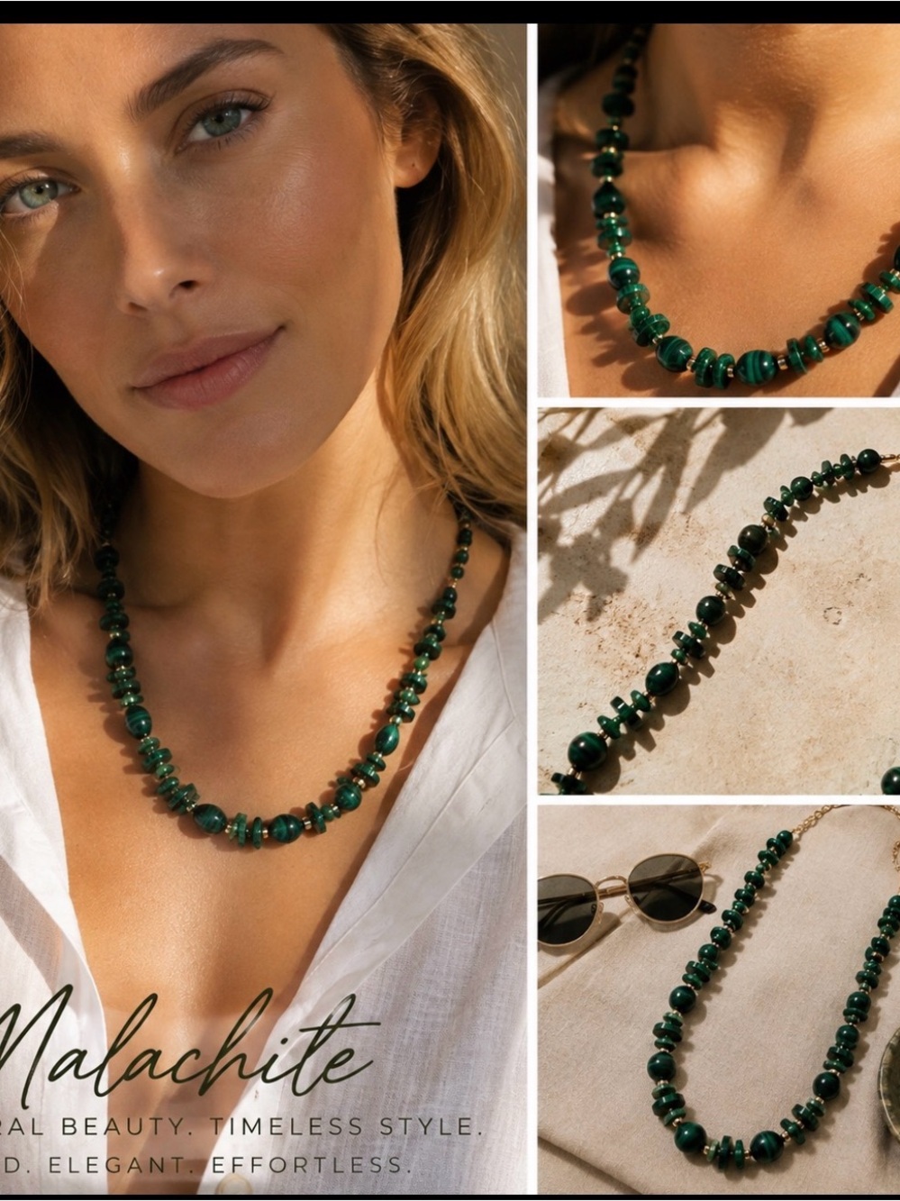 🔥STUNNING Malachite Bead Statement Necklace NEW Cond Pry!